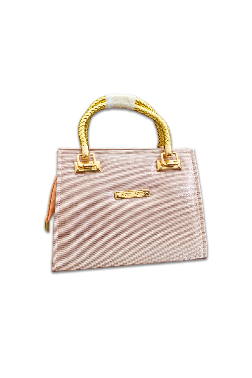 Elegant Rose Gold Handbag with Golden Handles – Luxury Designer Purse