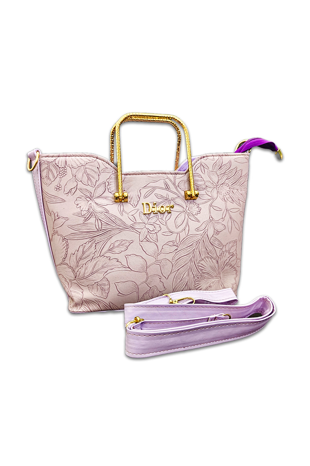 Luxury Floral Embossed Handbag – Soft Pink & Gold