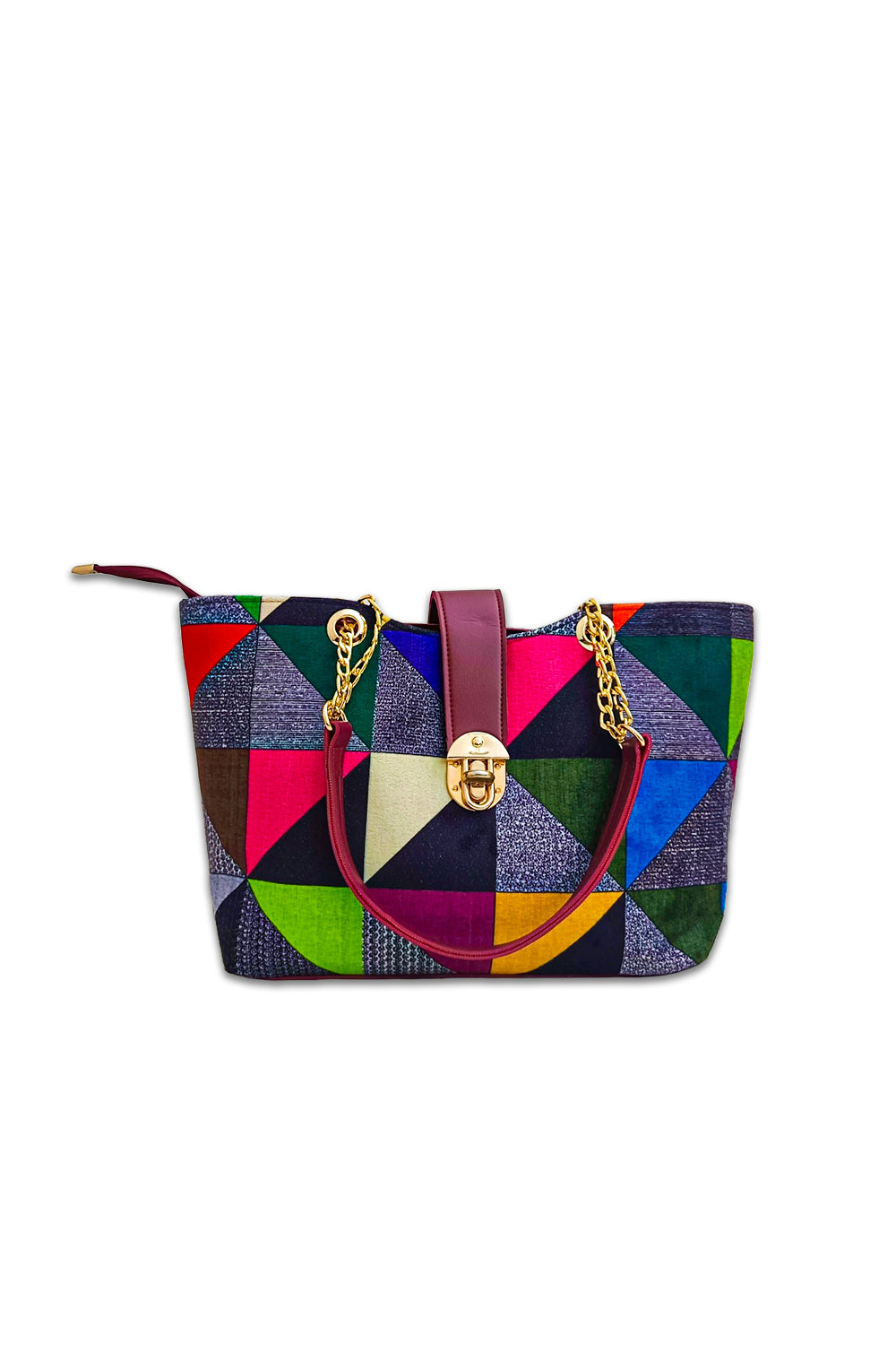 Vibrant Geometric Patchwork Tote – Bold & Stylish